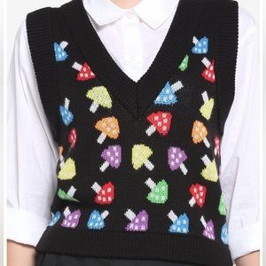 HOT TOPIC Rainbow Mushroom Crop Sweater Vest